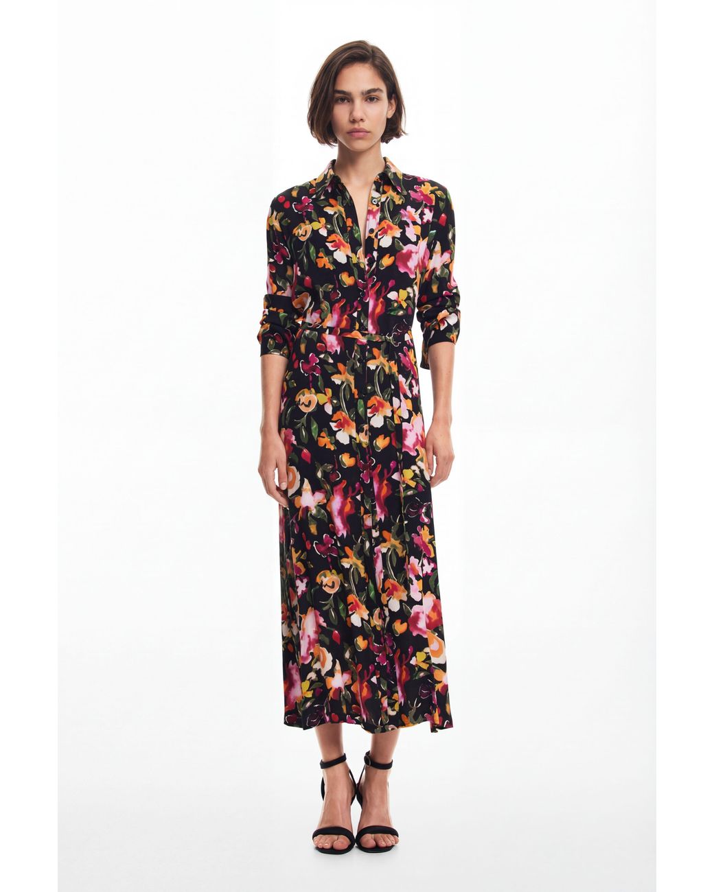 Desigual Red Floral Shirt Dress, Viscose