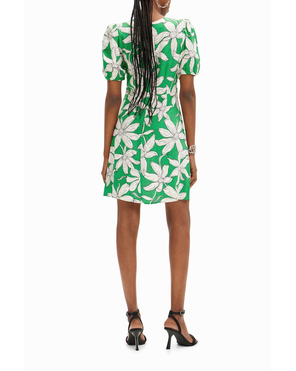 Desigual Green Short Floral Dress, Viscose