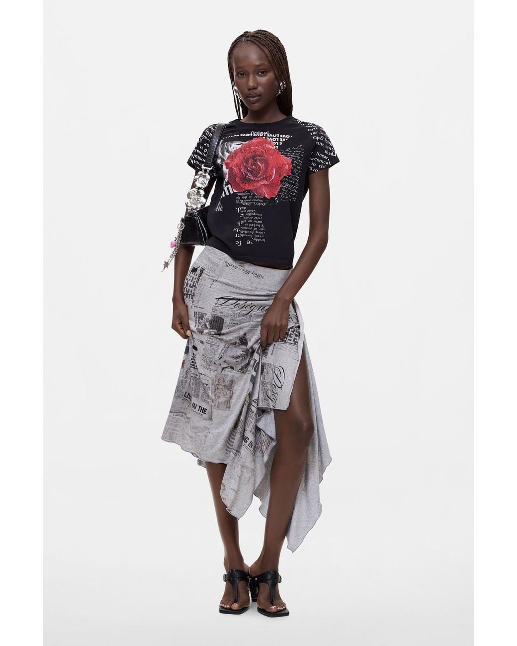 Desigual Black Printed T-Shirt 100% Cotton, Cotton