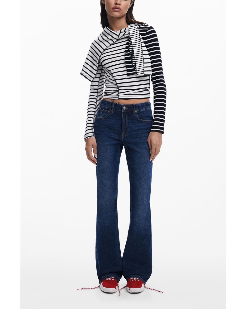 Desigual Blue Asymmetric Striped T-Shirt, Cotton