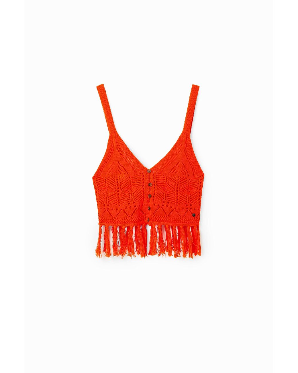 Desigual Red Crochet Crop Top, Cotton