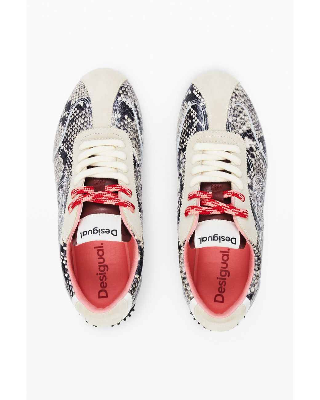 Desigual White Snake Print Sneakers, Cow Leather