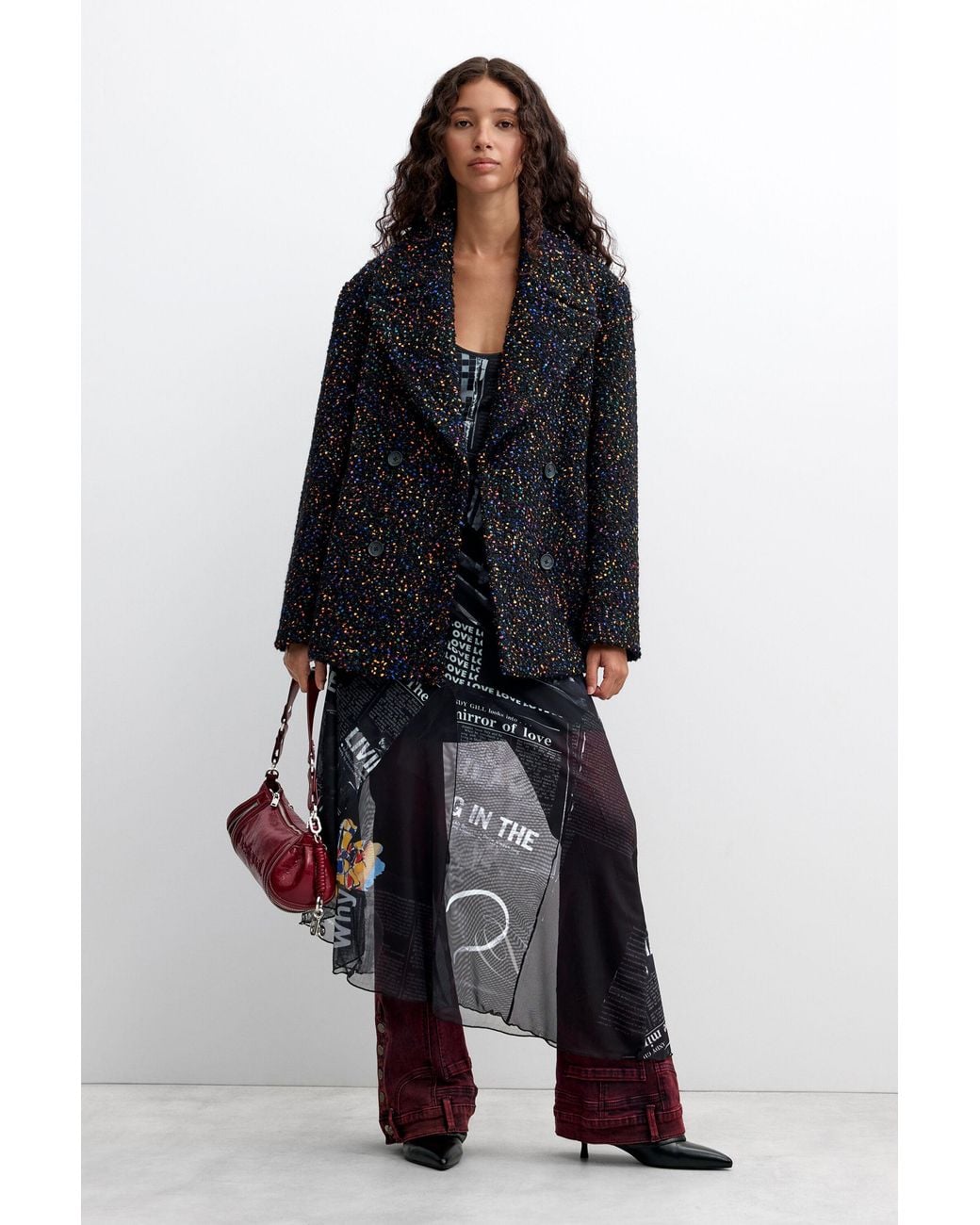 Desigual Black Short Coat Buttons