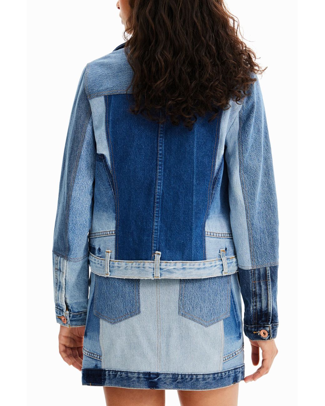 Desigual Blue Upcycled Denim Biker Jacket, Cotton