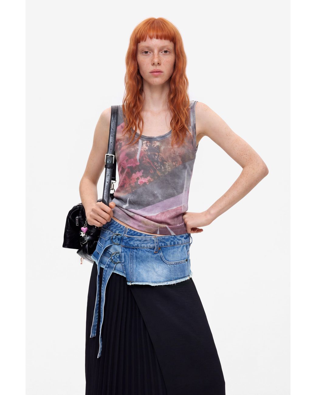 Desigual White Long Pleated Denim Skirt