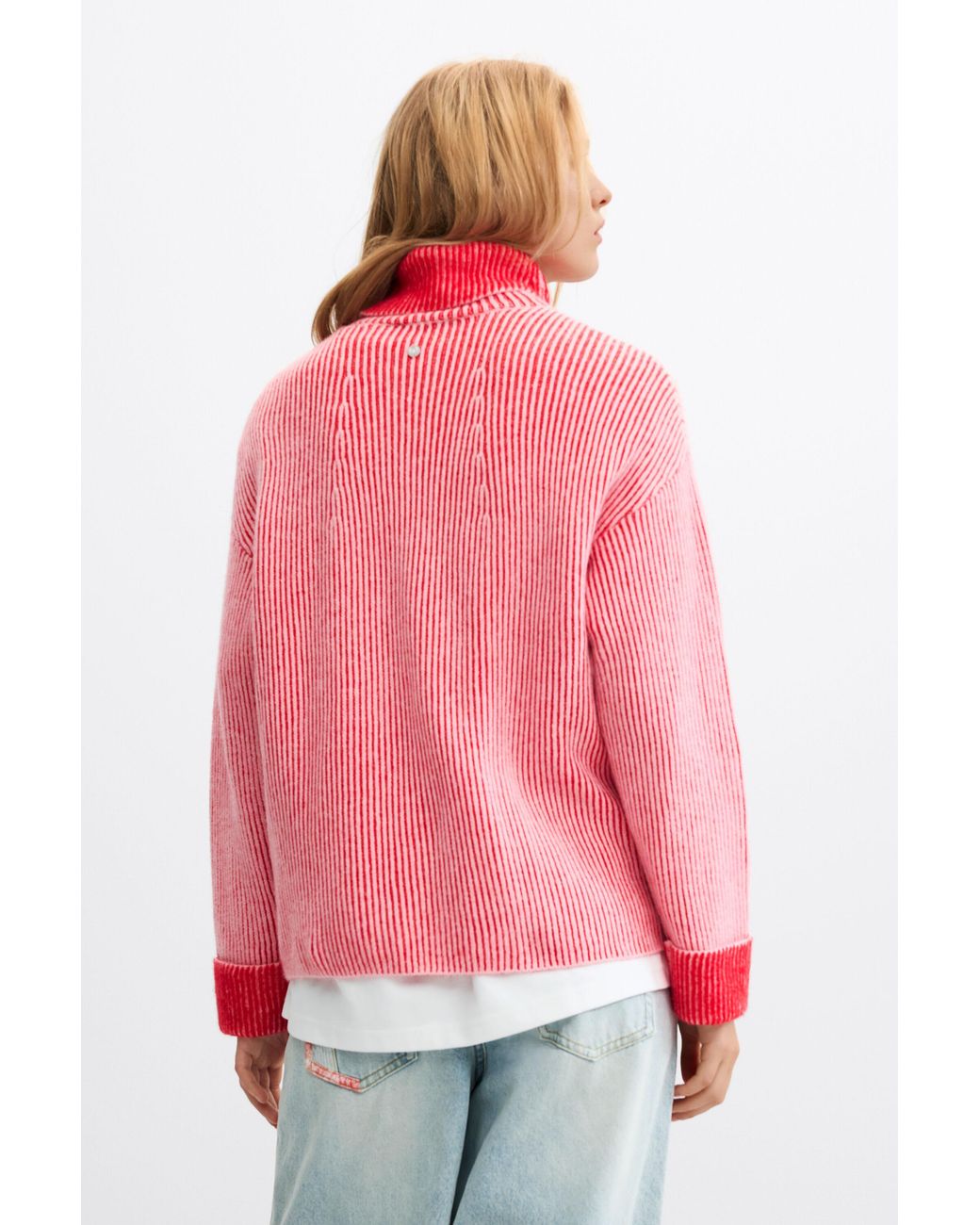 Desigual Red Ribbed Turtleneck Sweater