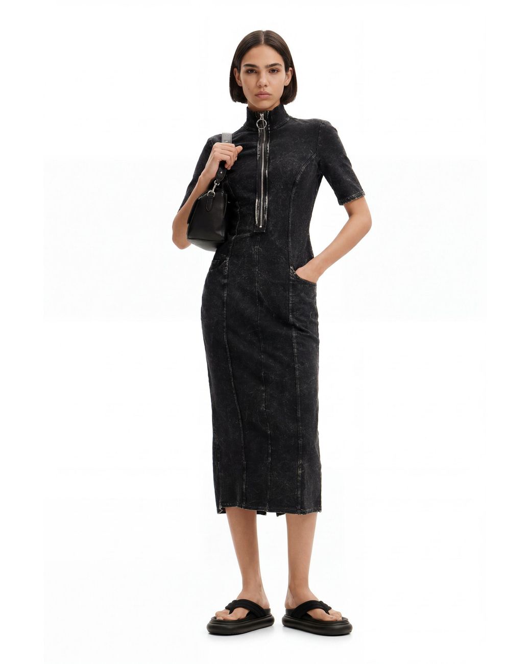 Desigual Black Nathy Peluso Zip Midi Dress