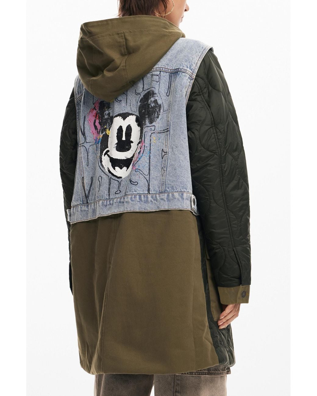 Desigual Blue Hybrid Parka With Mickey Hood, Cotton