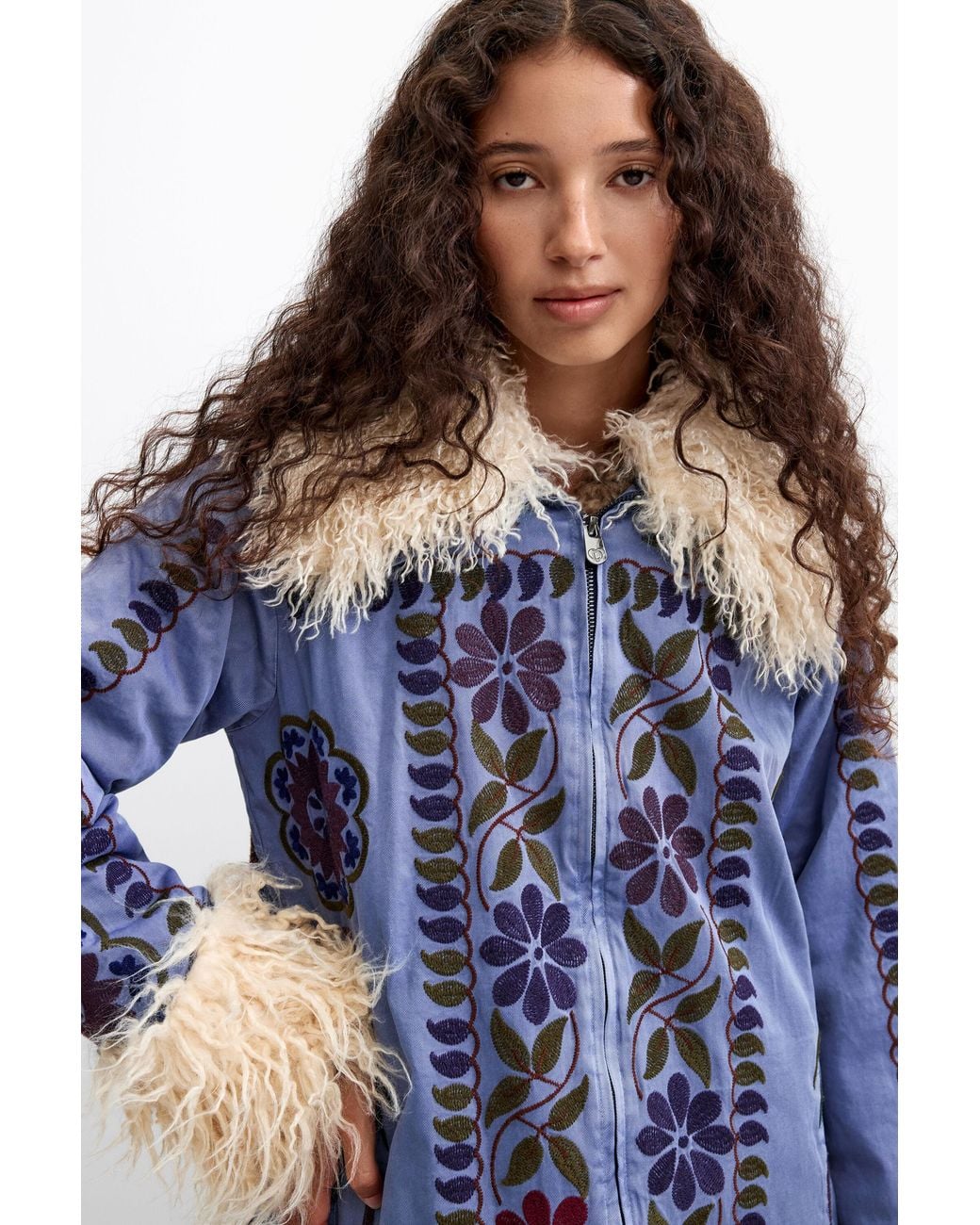 Desigual Blue Printed Coat 100% Cotton, Cotton