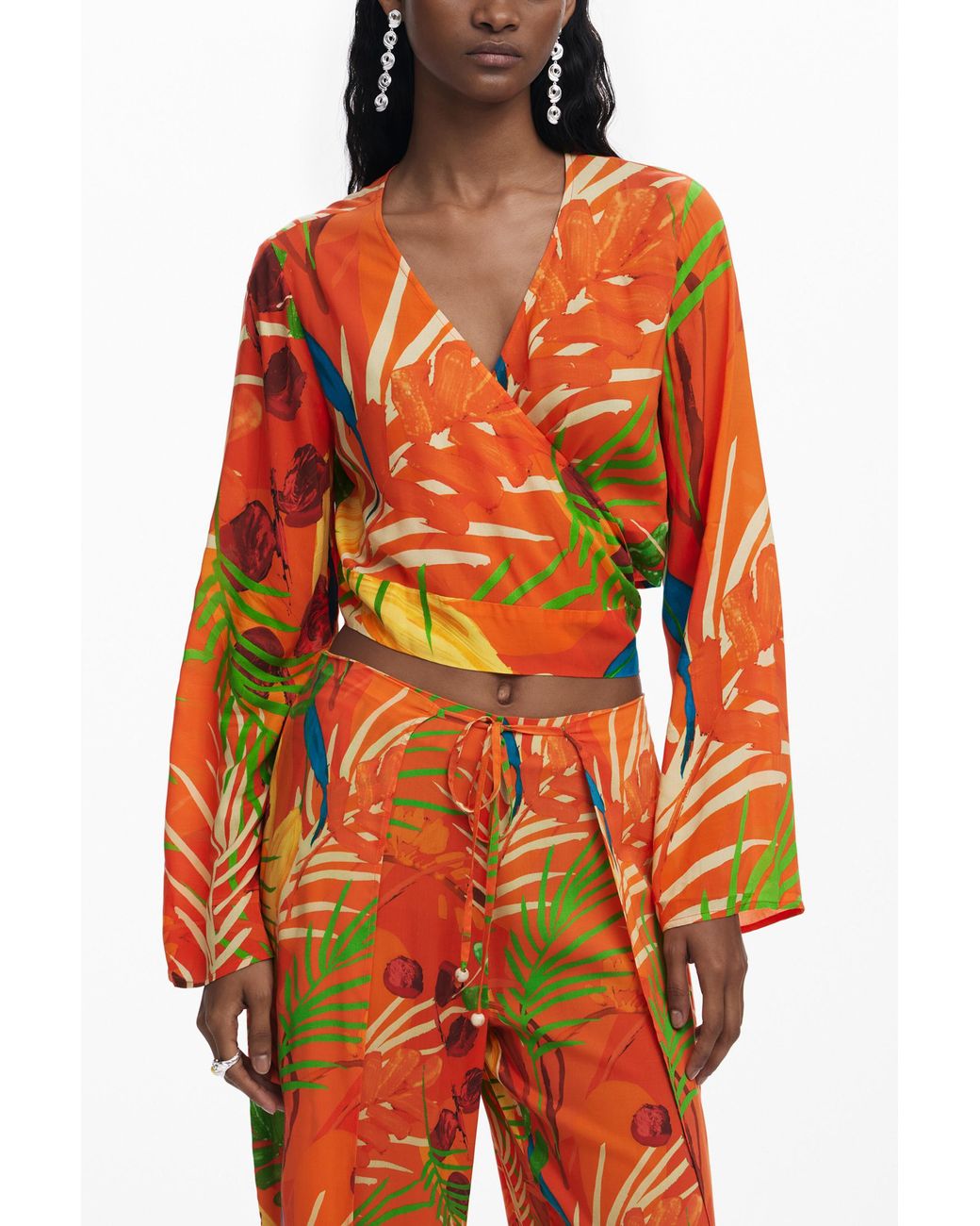Desigual Orange Tropical Wrap Top, Viscose