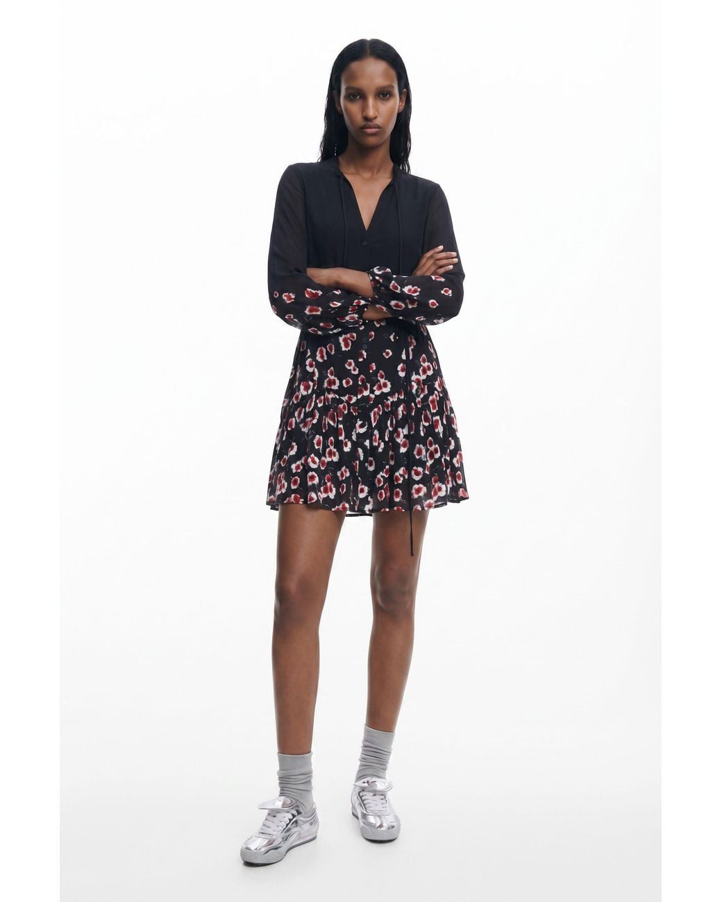 Desigual Black Short Floral Dress, Viscose
