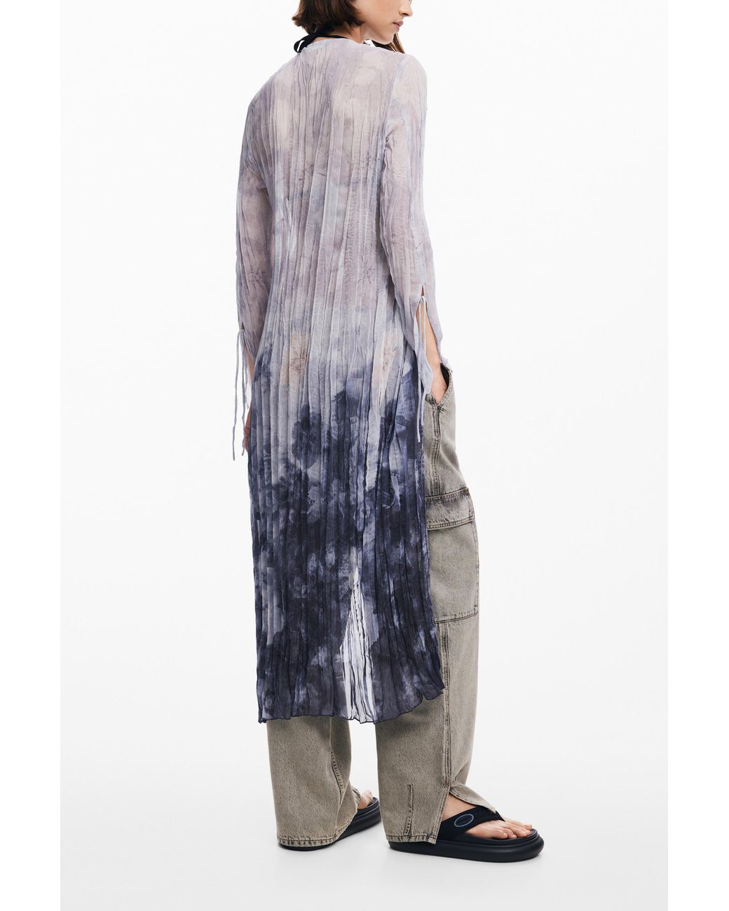 Desigual Gray V-Neck Blouse With Ruffles, Polyester