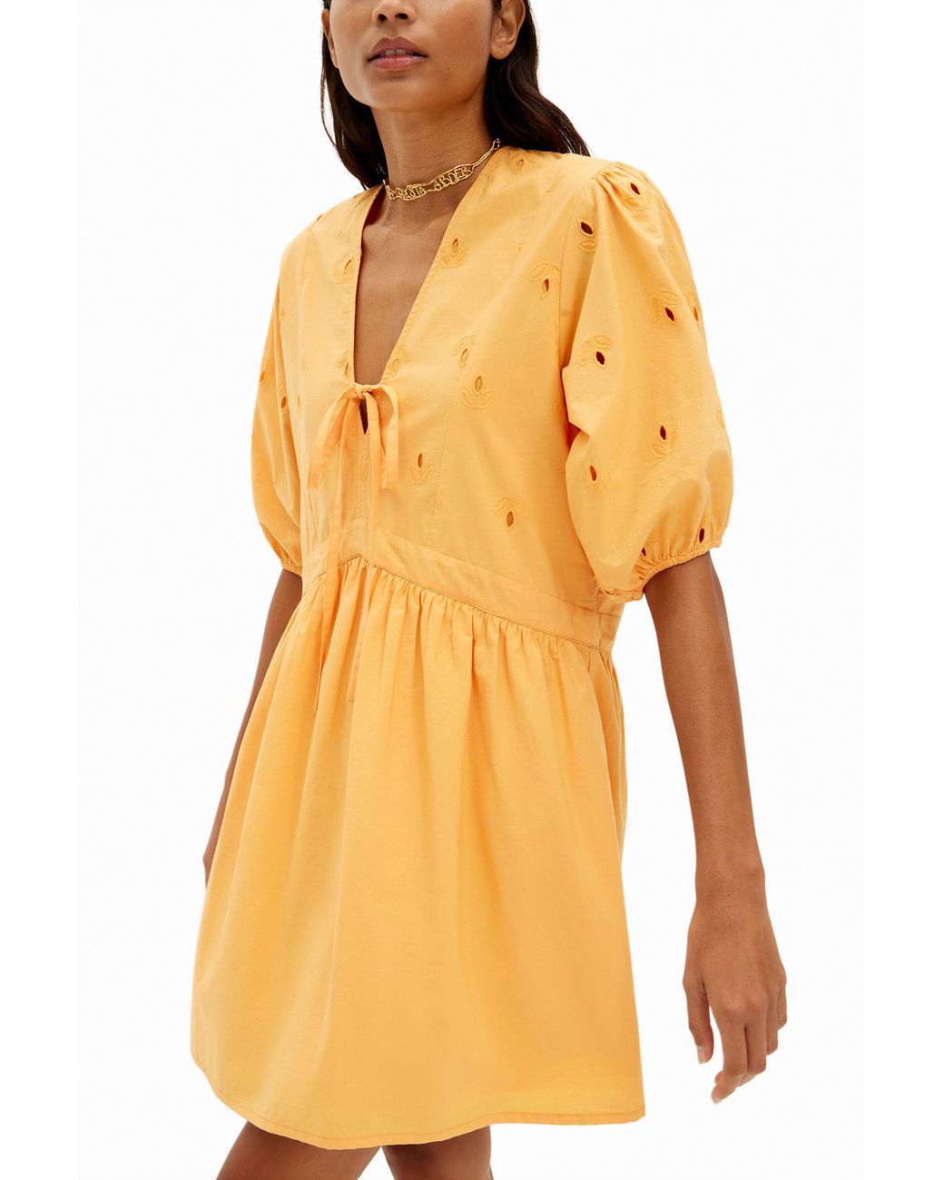 Desigual Yellow Poplin Mini Dress, Cotton