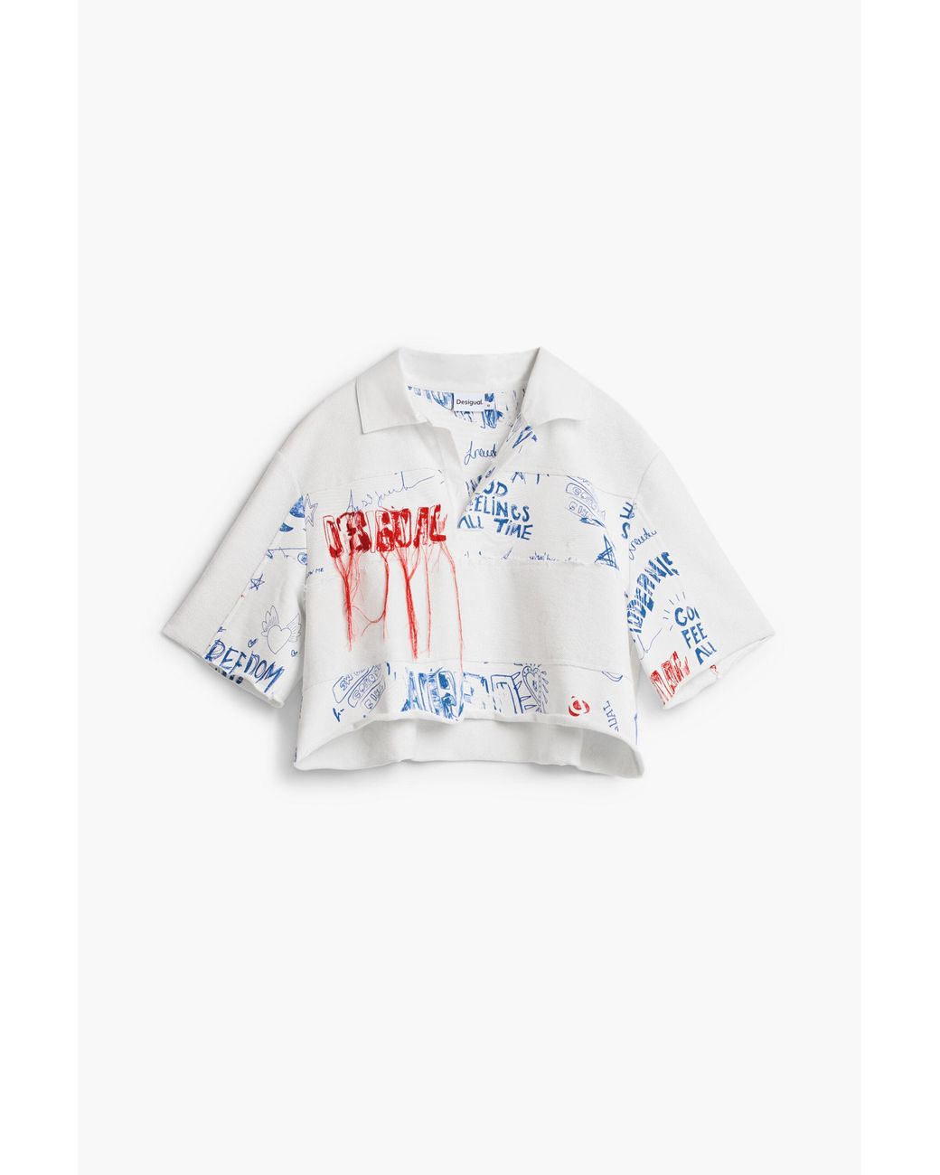 Desigual White Crop Polo Shirt, Cotton
