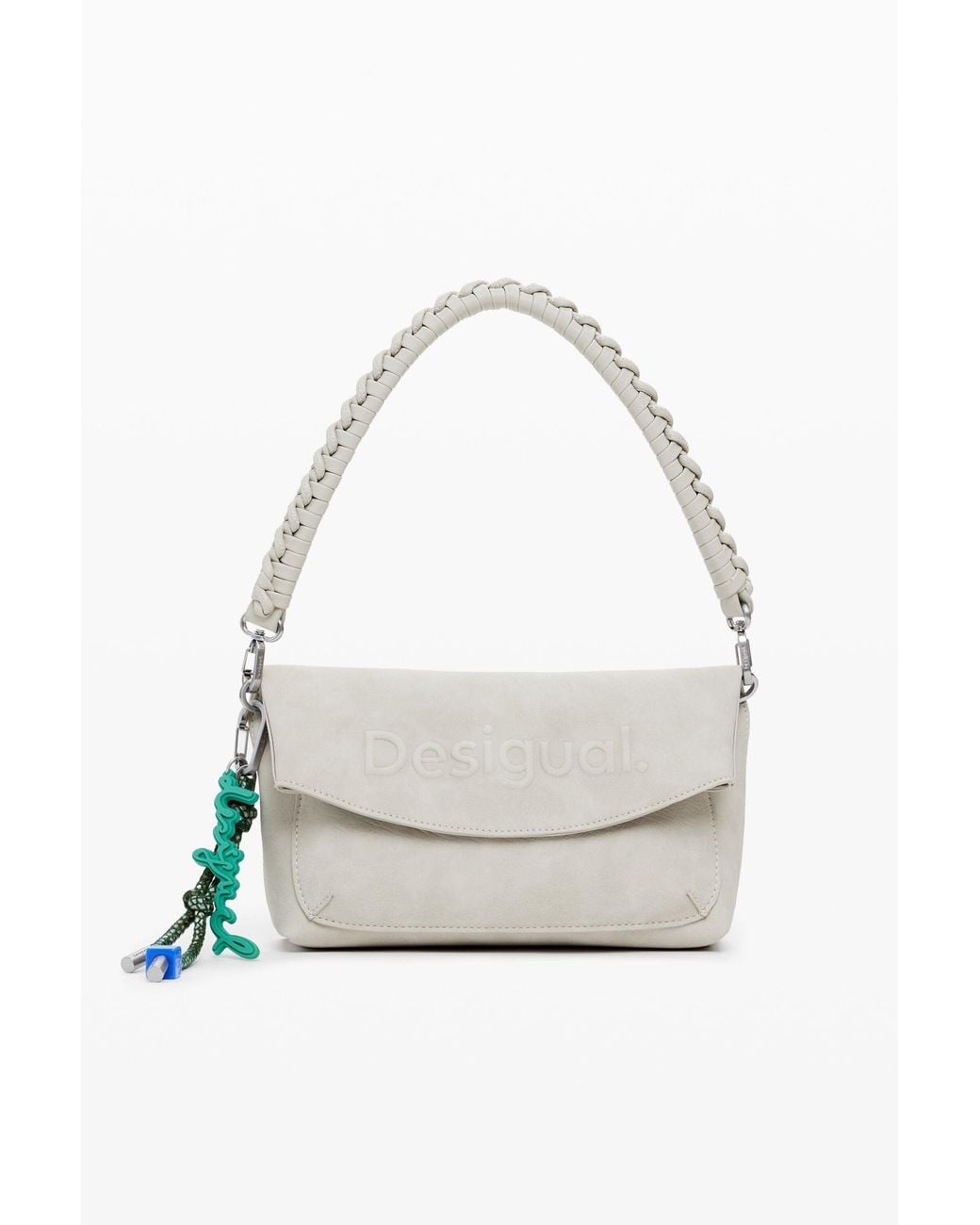 Desigual White Medium 3D Logo Flap Bag, Polyurethane