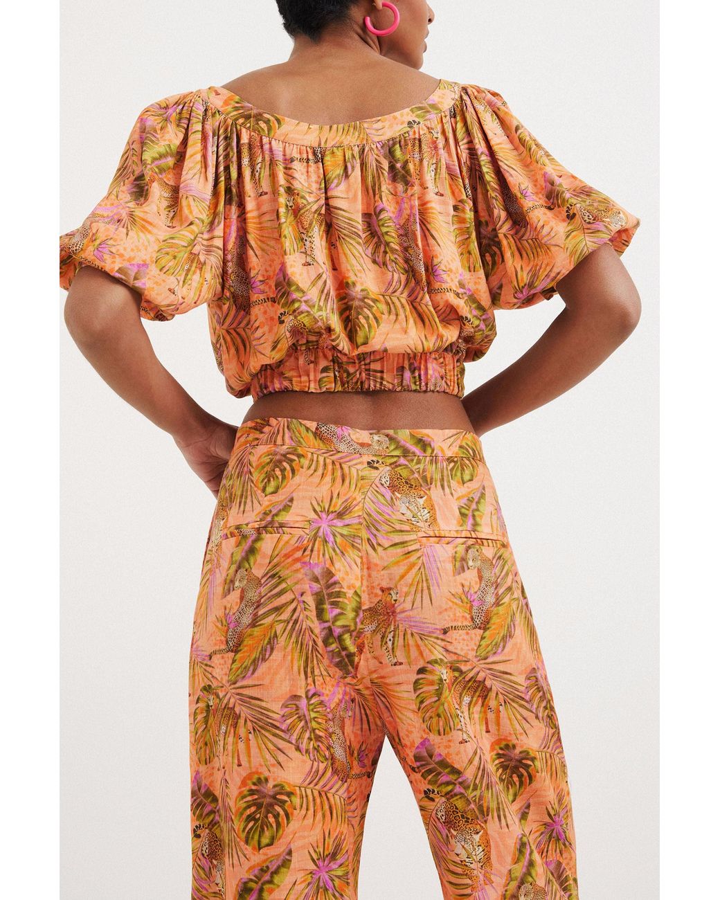 Desigual Brown Tropical Cropped Blouse
