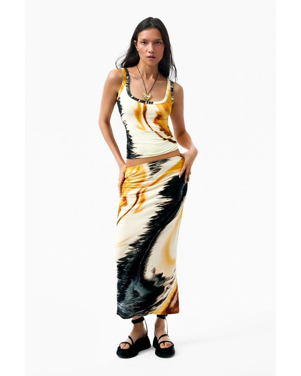 Desigual Yellow Printed Strappy Top, Viscose