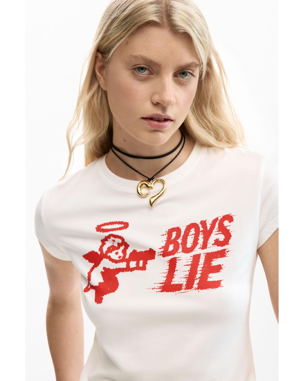 Desigual White Fitted T-Shirt Boys Lie, Cotton