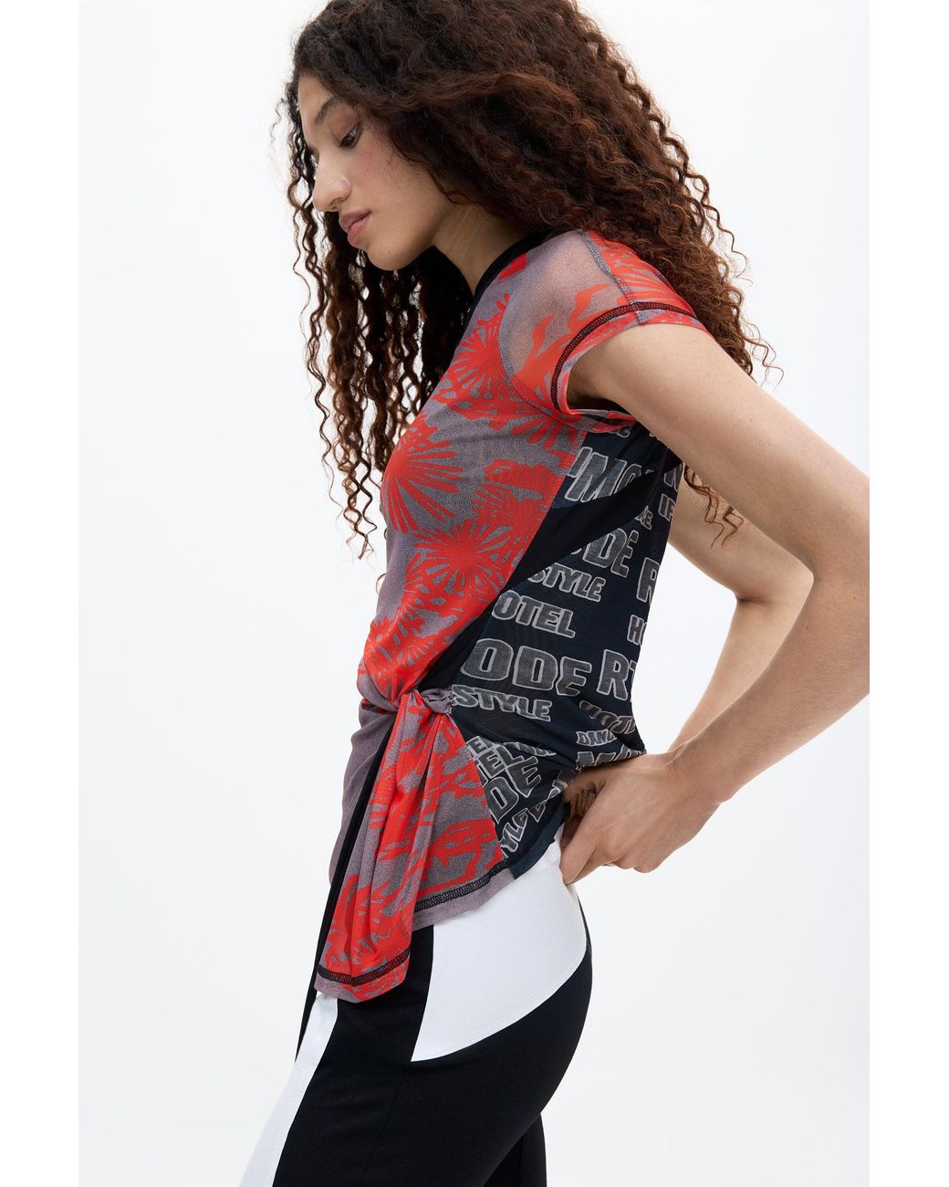 Desigual Red Printed Tulle T-Shirt Ottolinger