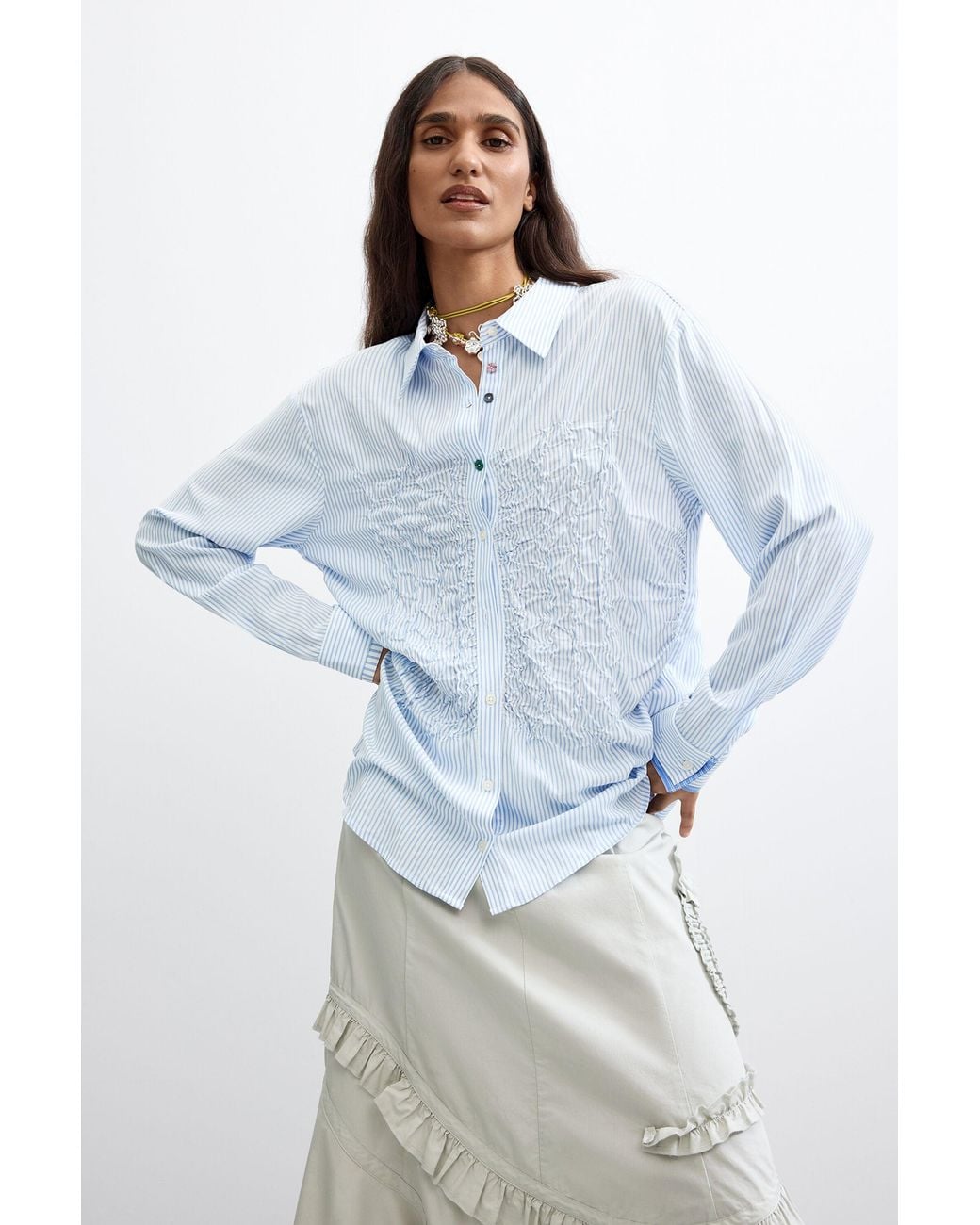 Desigual Blue Long Striped Shirt, Viscose