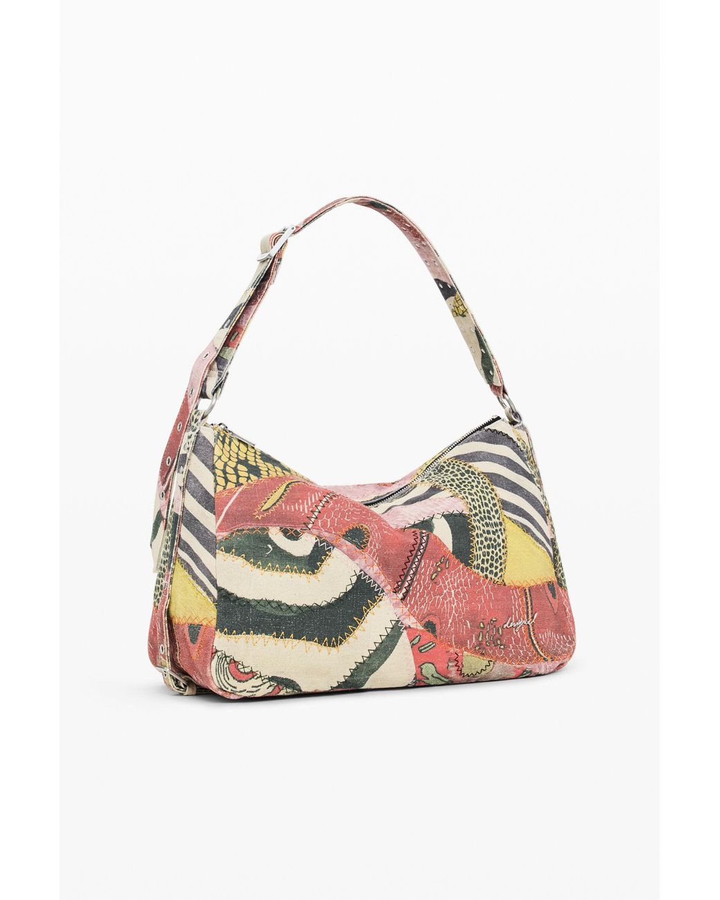 Desigual White Medium Printed Bag, Cotton