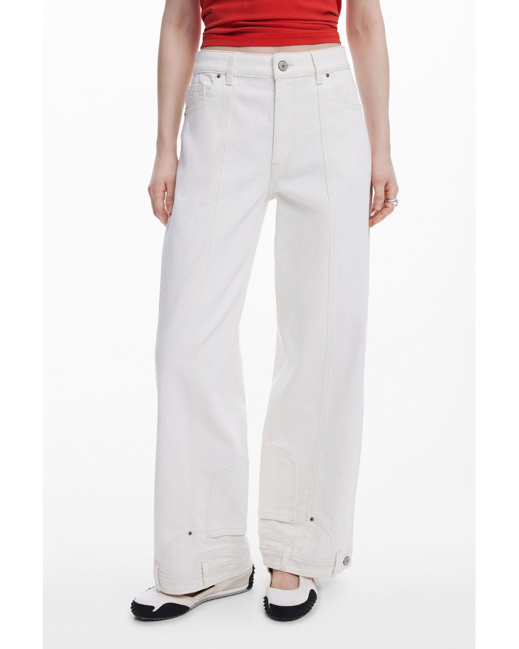 Desigual Red Straight Jeans With Pockets, Cotton