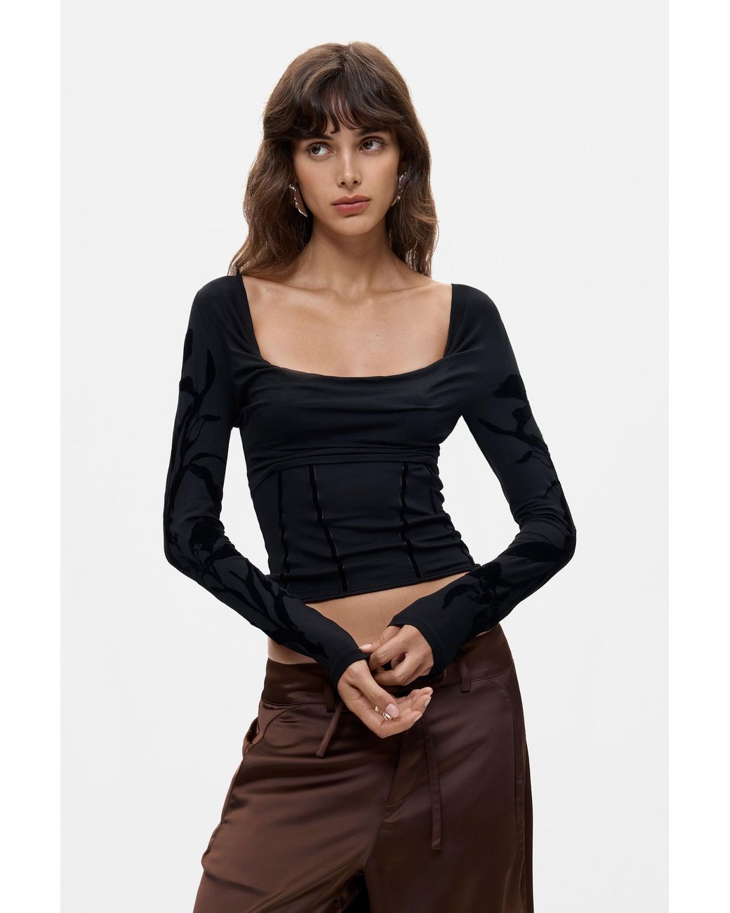 Desigual Black Draped Neck T-Shirt, Viscose