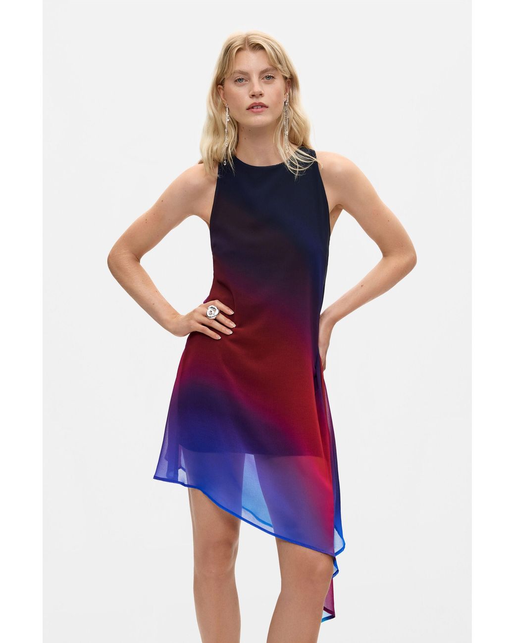 Desigual Red Asymmetric Tulle Dress, Polyester