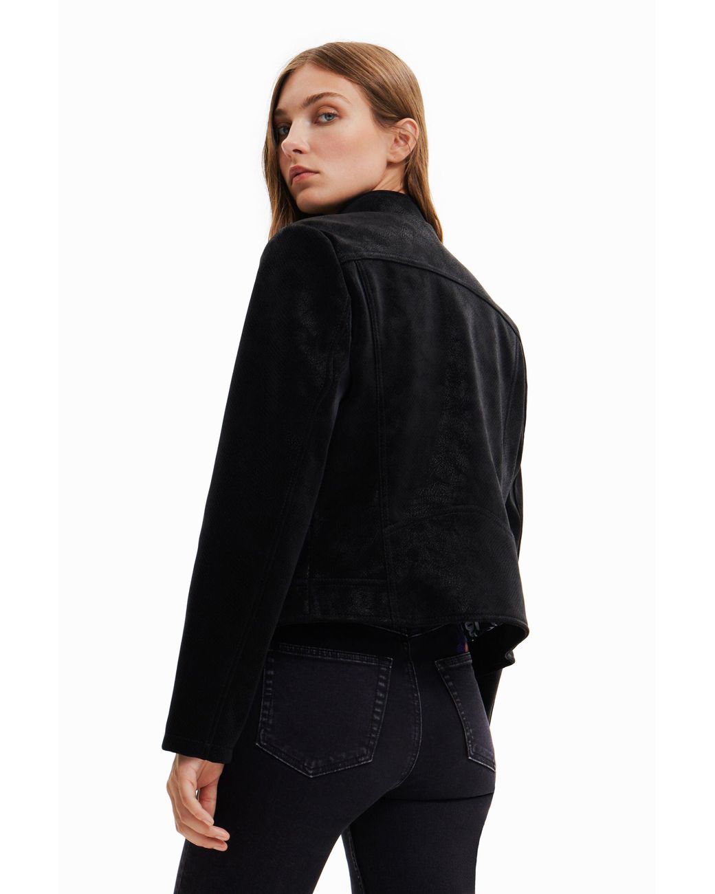 Desigual Black Suede-Effect Jacket, Polyurethane