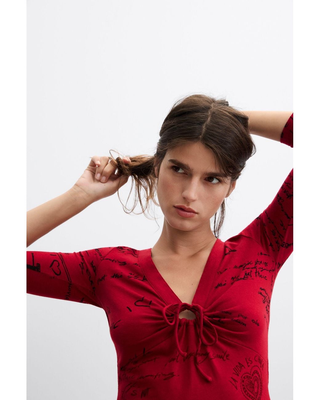 Desigual Red Short Dress With Vintage Print