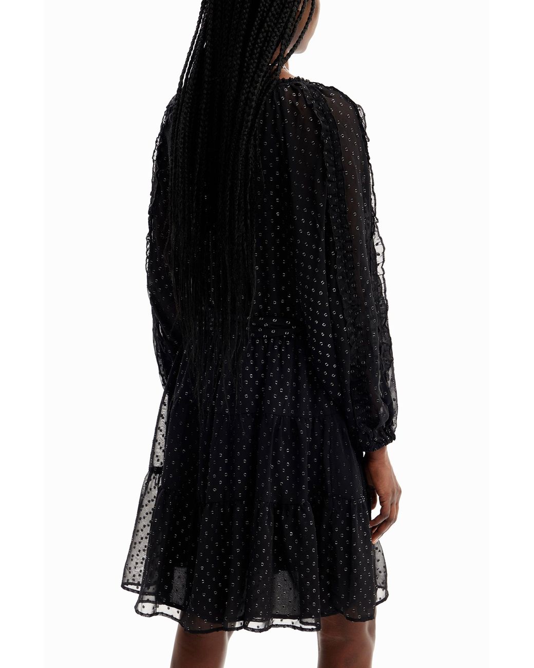 Desigual Black Short Plumeti Chiffon Dress, Polyester
