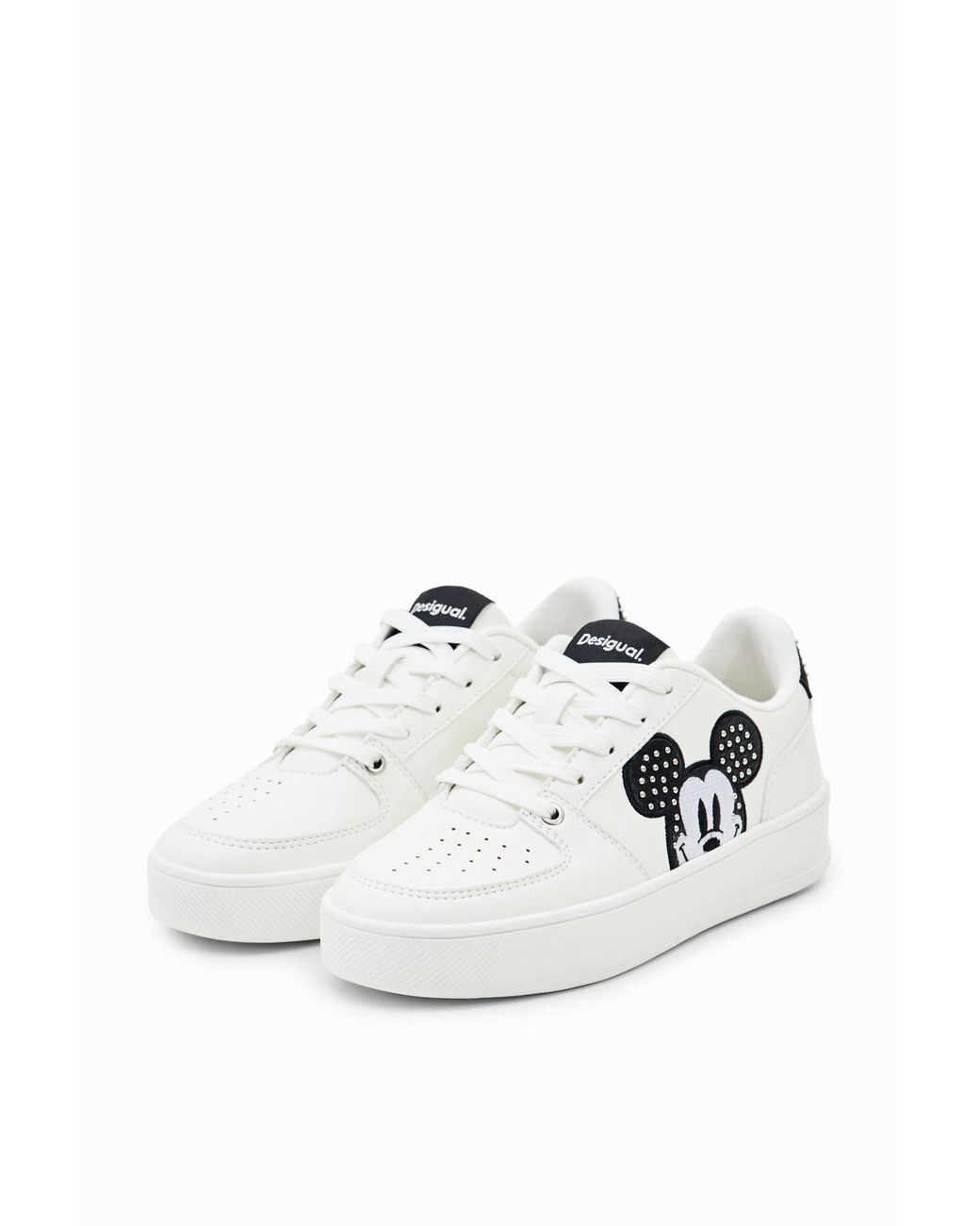 Desigual White Mickey Mouse Studded Sneakers, Polyurethane