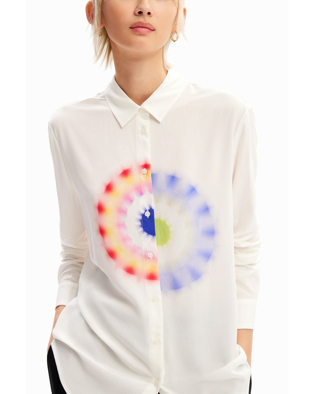 Desigual White Geometric Viscose Shirt, Viscose