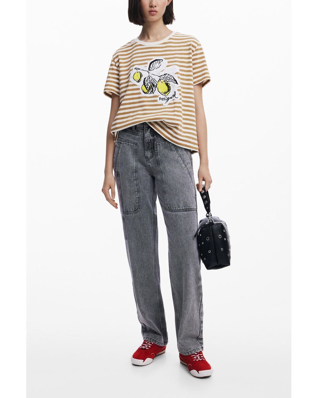Desigual White Striped Print T-Shirt, Cotton