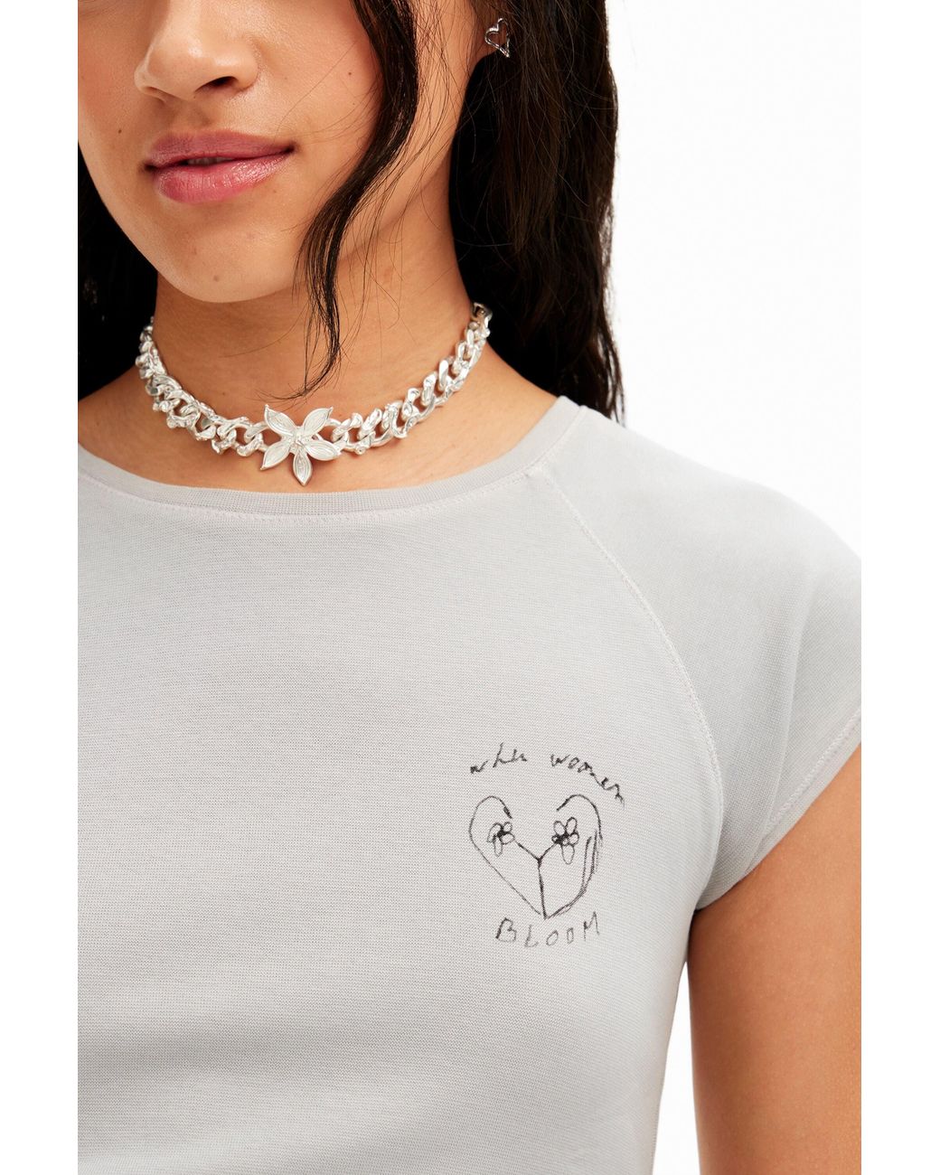 Desigual White Shiny Heart T-Shirt, Cotton