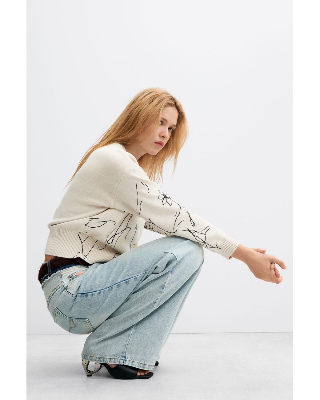 Desigual White Floral Print Cardigan, Cotton