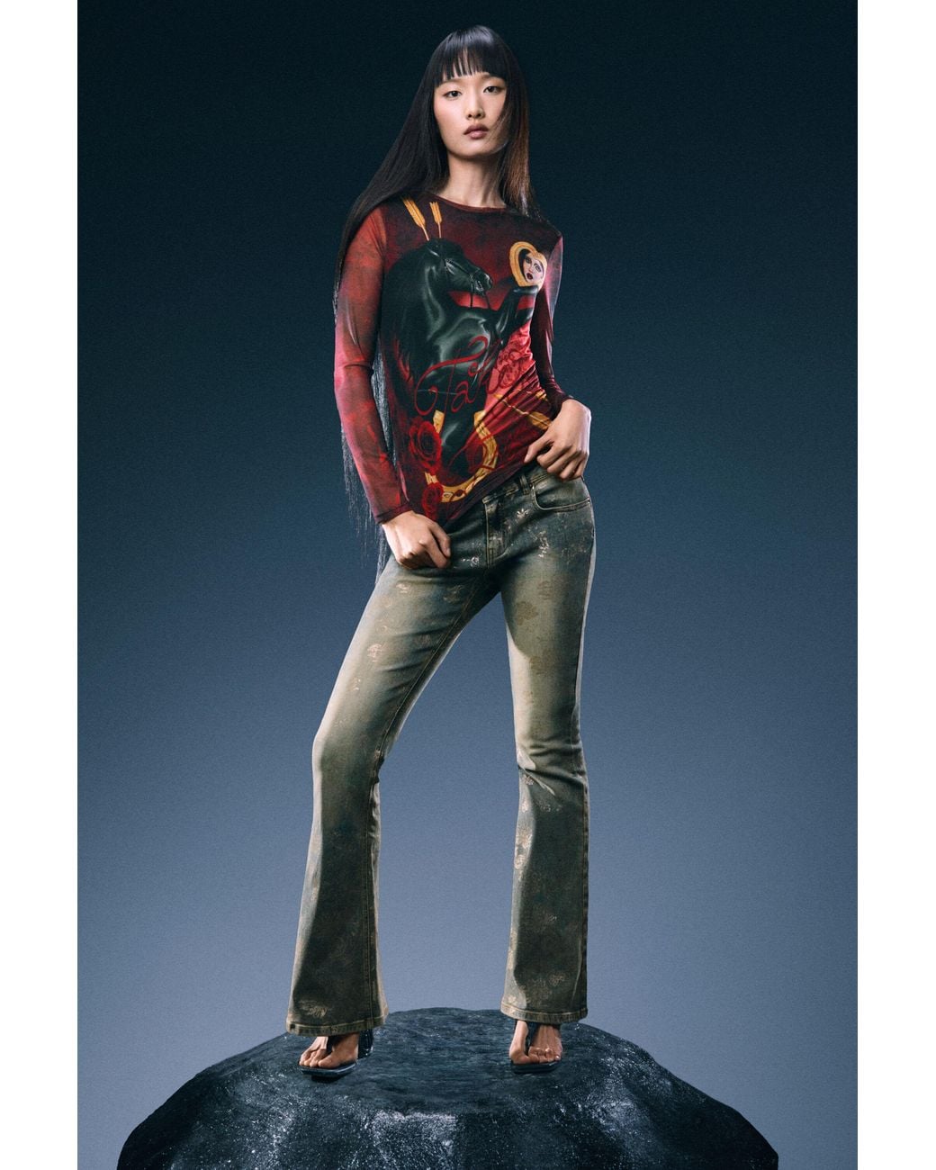 Desigual Blue Printed T-Shirt, Polyester