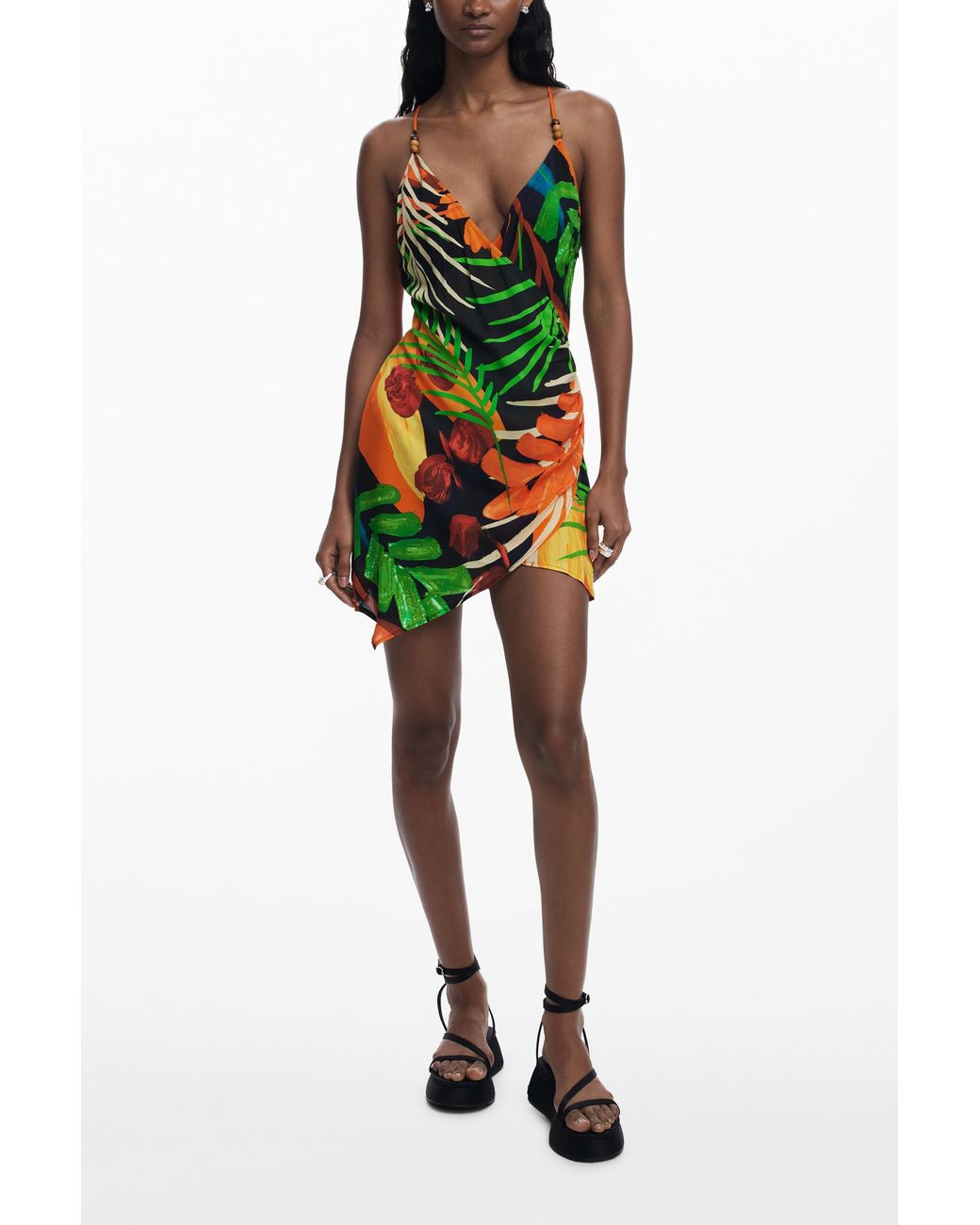 Desigual White Tropical Short Dress, Viscose