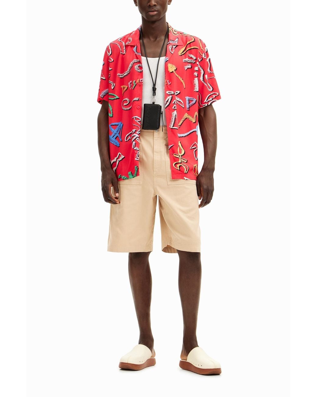 Desigual Red Shirt With Artistic Motifs, Viscose for men
