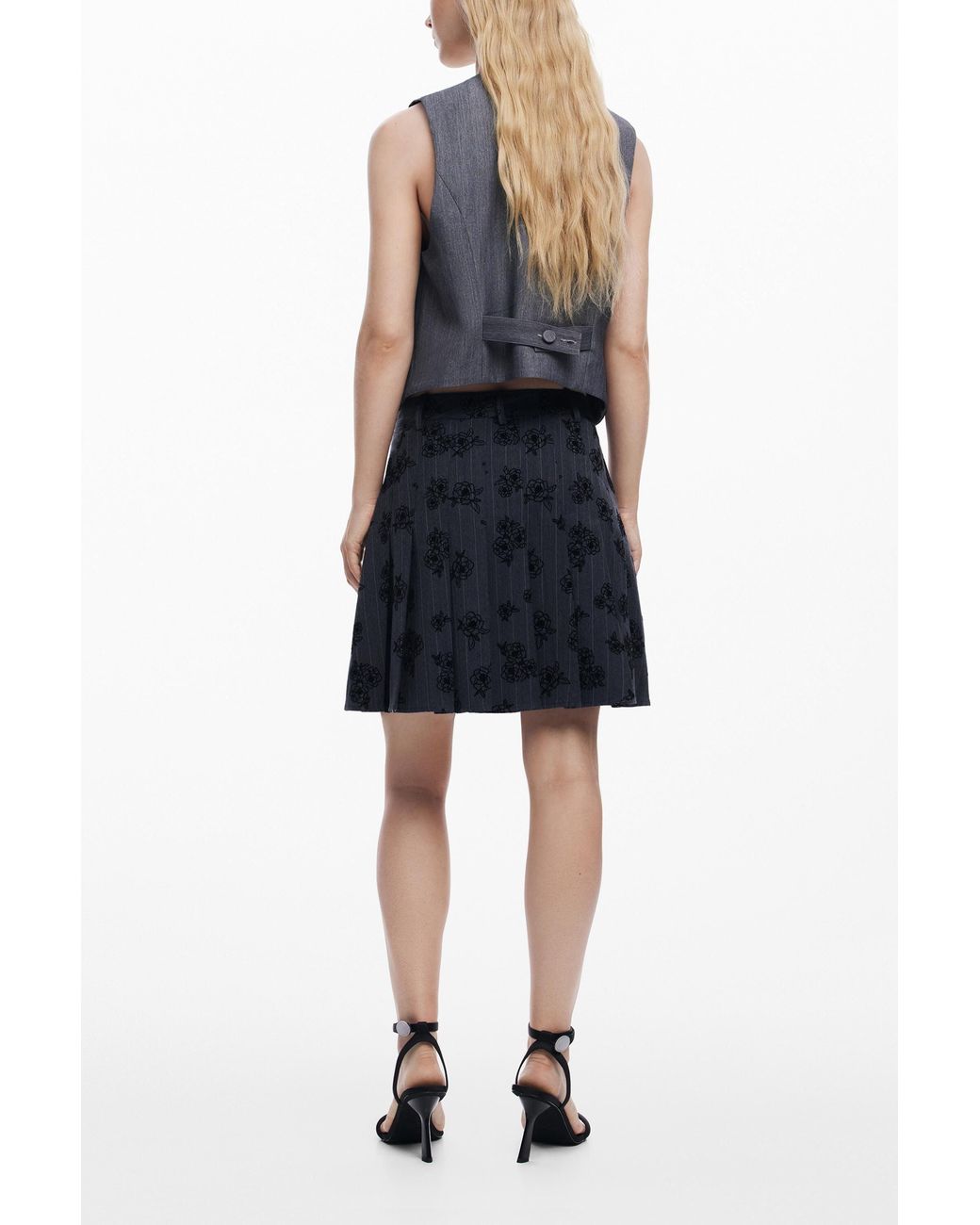 Desigual Black Pleated Print Skirt