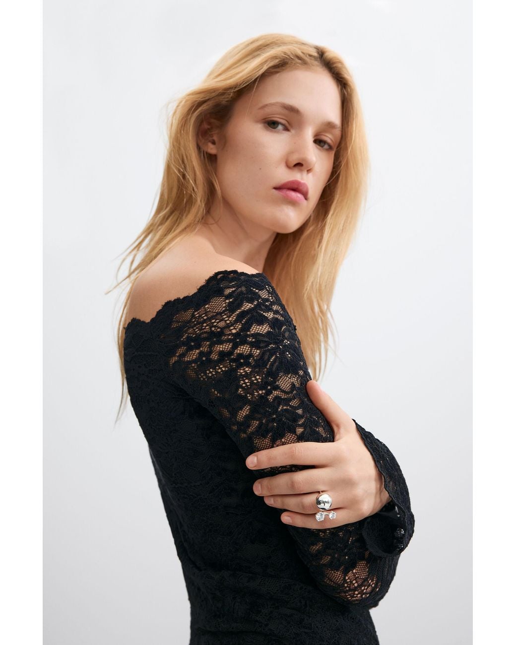 Desigual Black Midi Lace Dress