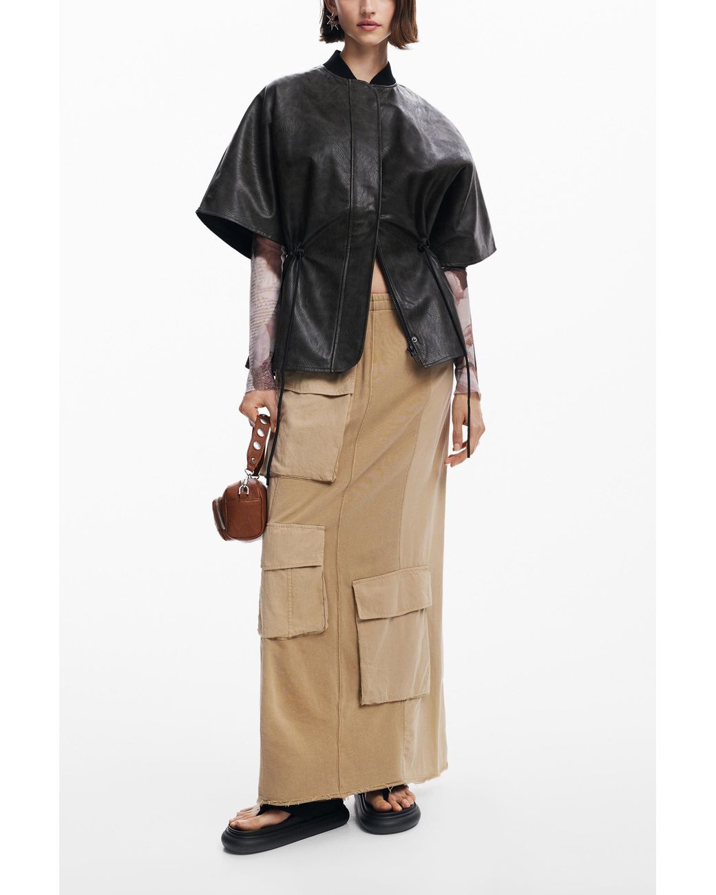 Desigual Black Leather-Effect Poncho, Polyurethane