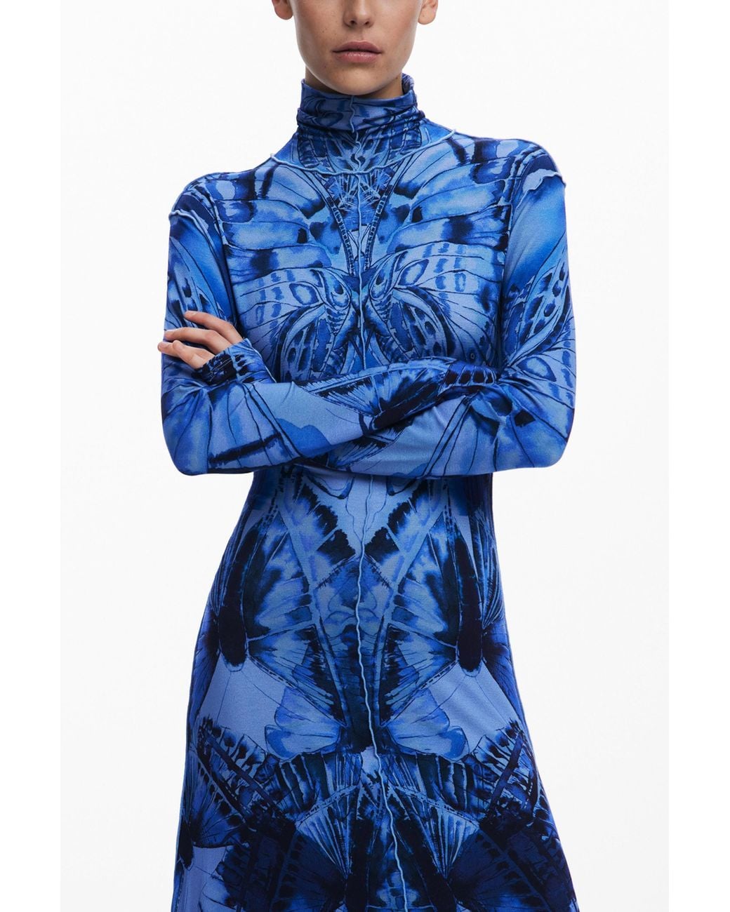 Desigual Blue Butterfly Midi Dress, Viscose