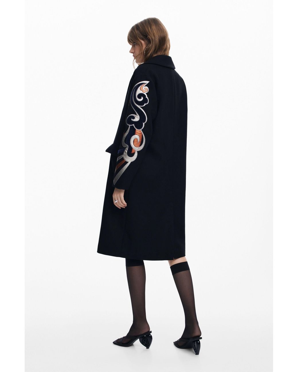 Desigual Blue Coat With Printed Sleeves