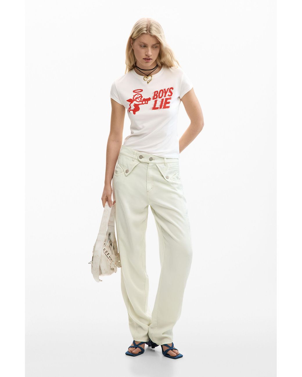 Desigual White Fitted T-Shirt Boys Lie, Cotton