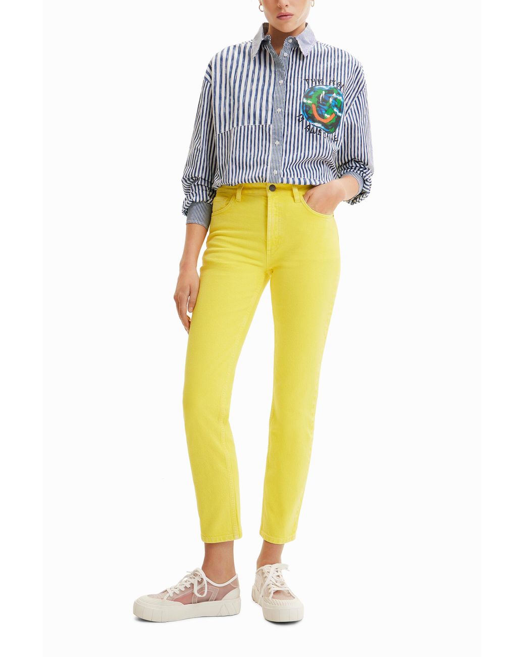 Desigual Yellow Straight Jeans, Cotton
