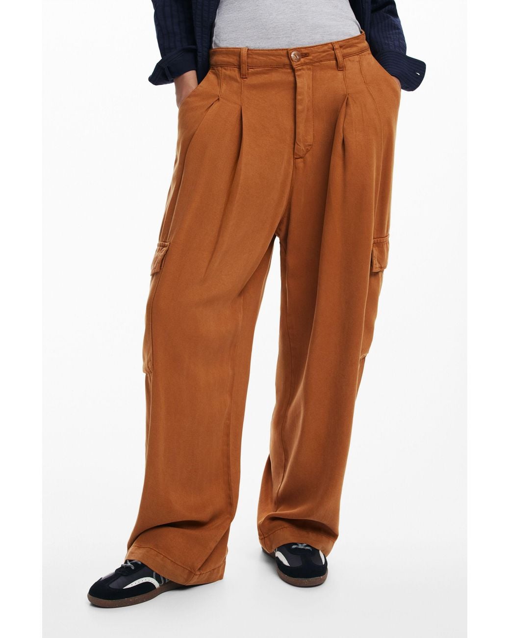 Desigual Blue Flowy Cargo Pants, Lyocell