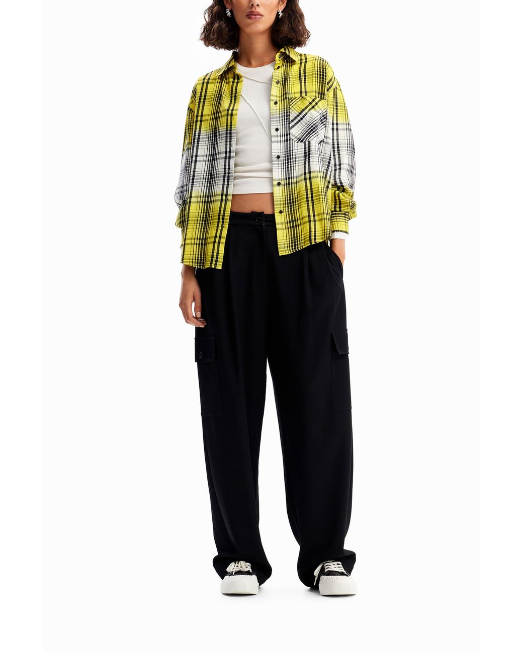 Desigual Yellow Dégradé Plaid Shirt, Cotton