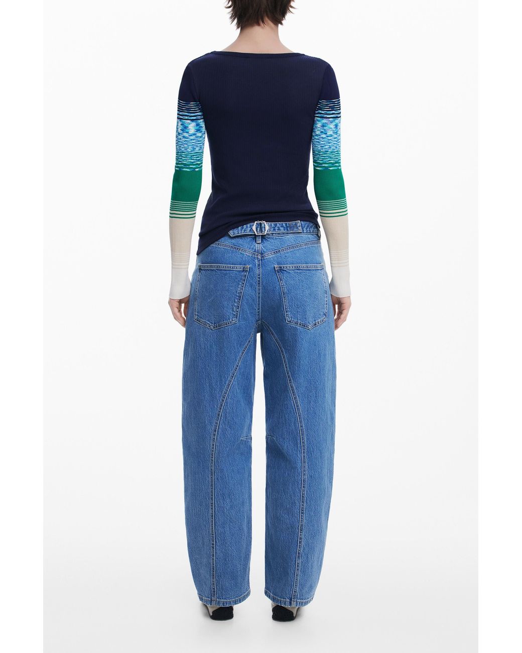 Desigual Blue T-Shirt With Printed Sleeves