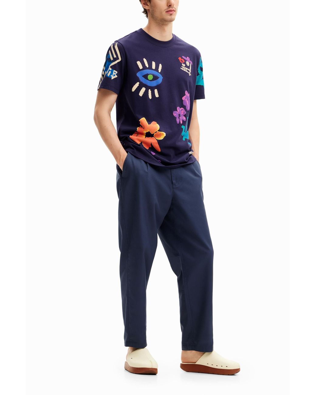 Desigual Blue Illustrated T-Shirt, Cotton for men